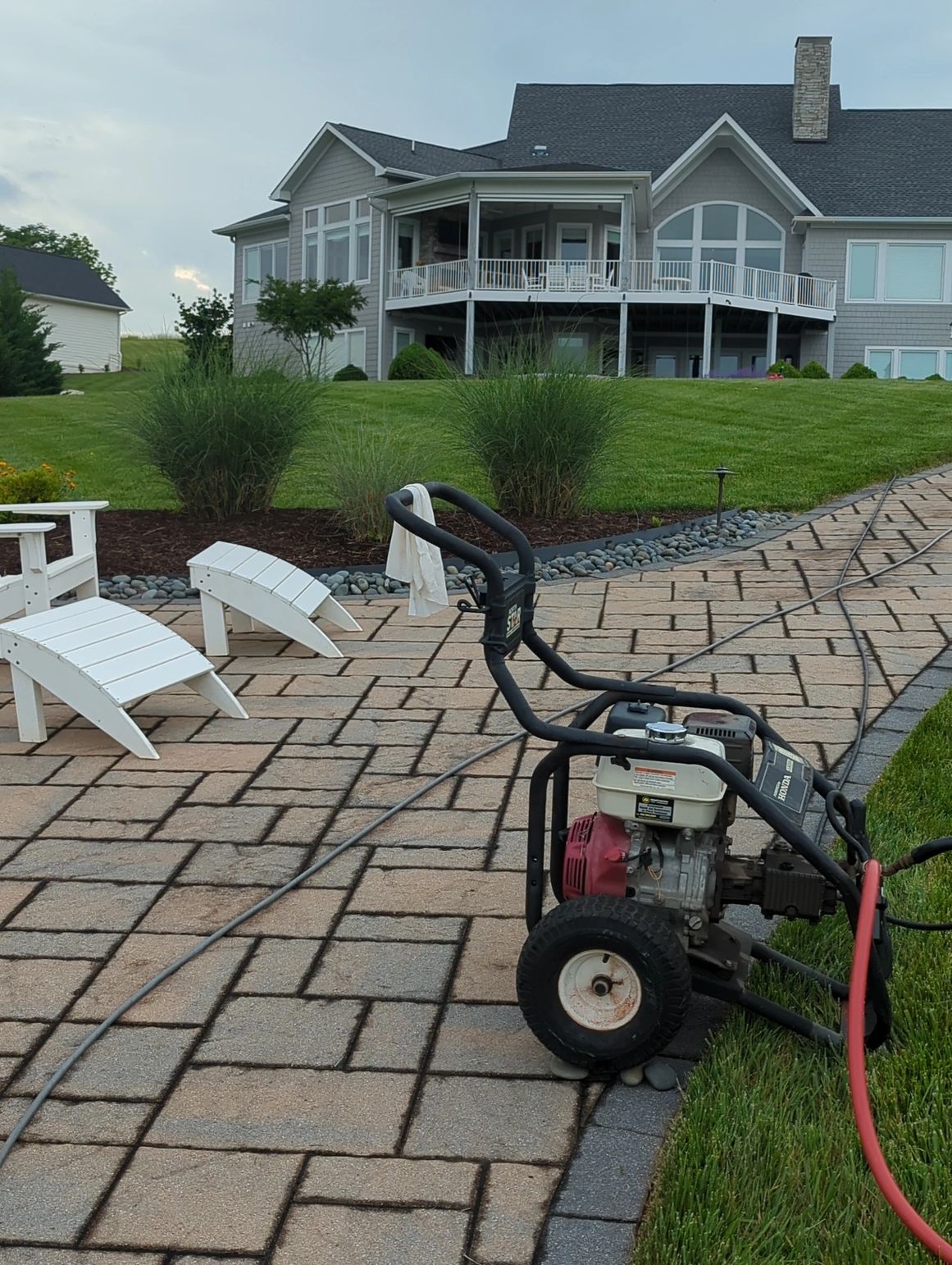 Lakefront home and patio prepared for exterior cleaning